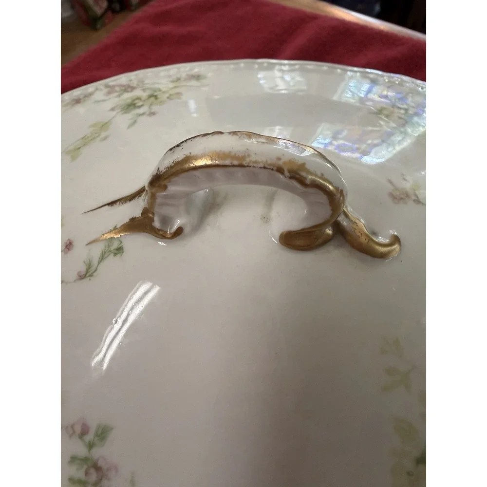 Antique Haviland Limoges Covered Serving Vegetable Dish Roses Gold Trim 11.5